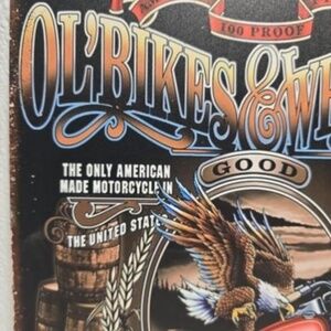 Vintage Metal Wall Hanging-Ol’Bikes & Whiskey-Made in USA 13 x 9.5 inches Home